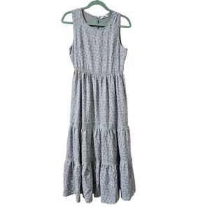 In Loom Maxi Blue White floral dress SzSm. Fairytale. Sleveless. Lace. Teared